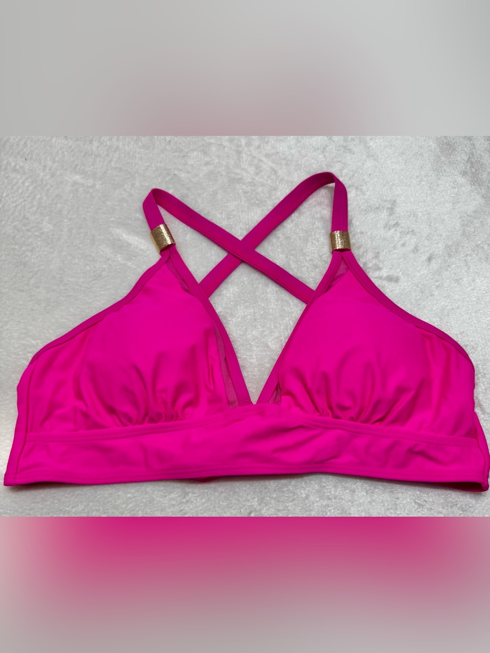 Blooming Jelly Hot Pink & Gold Accents Criss Cross Bikini Top Size Medium